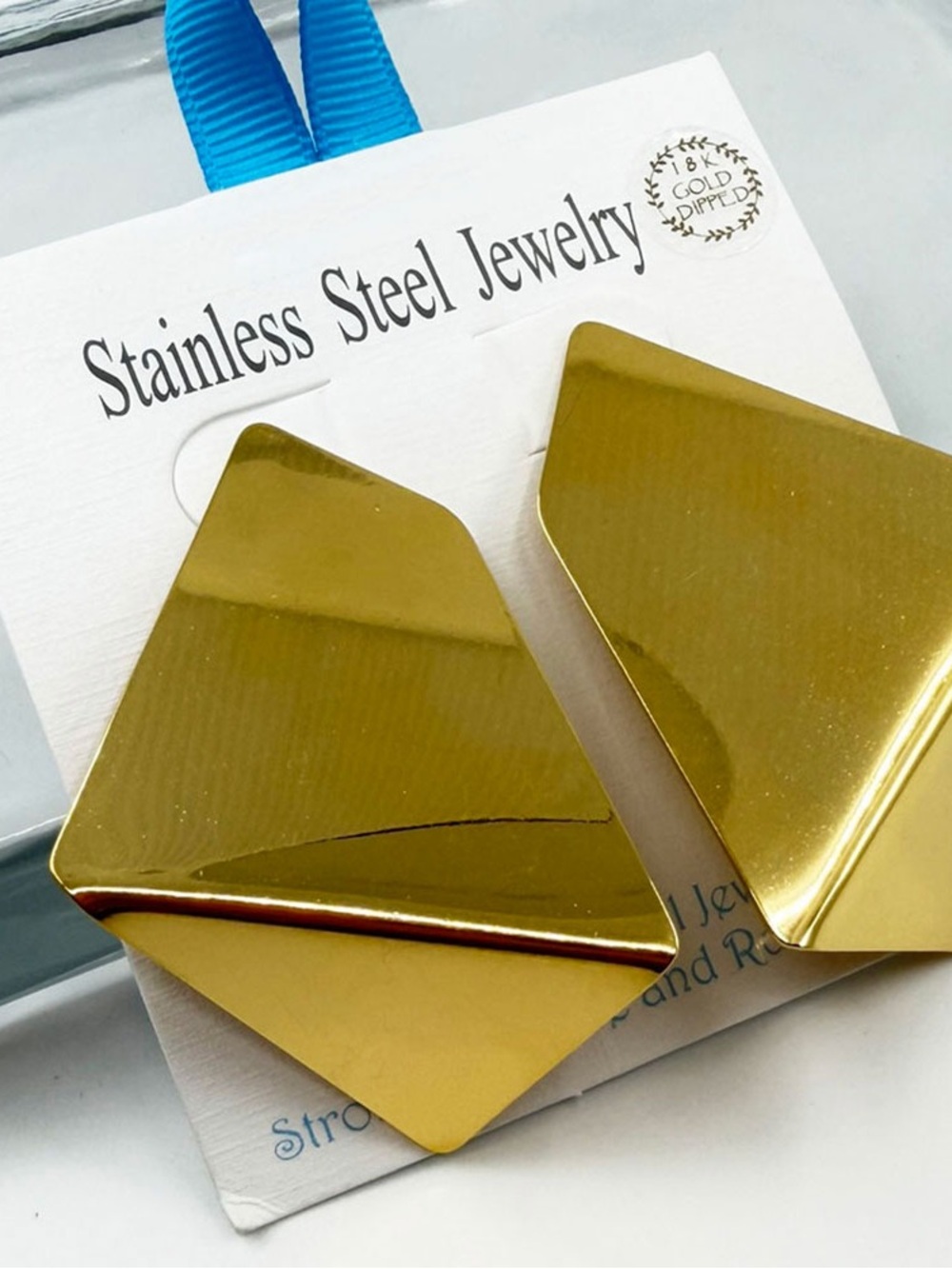 Gold Stainless Steel Geometric Drop Earrings